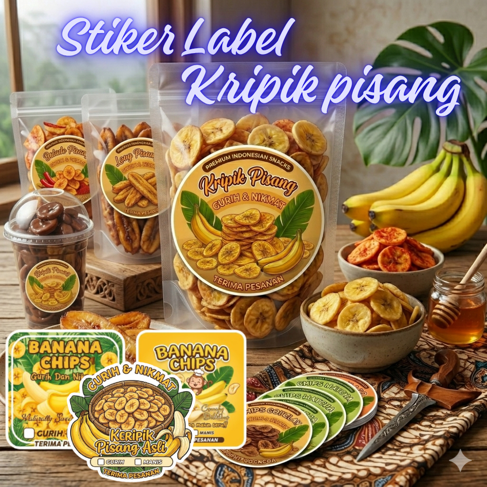 Stiker Kripik Pisang Sticker Label Makanan Cemilan Snack Kripik Pisang