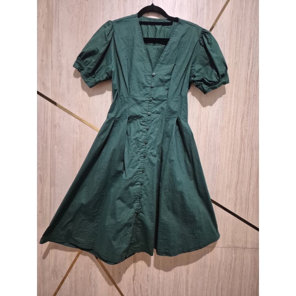 dress katun stretch ijo botol