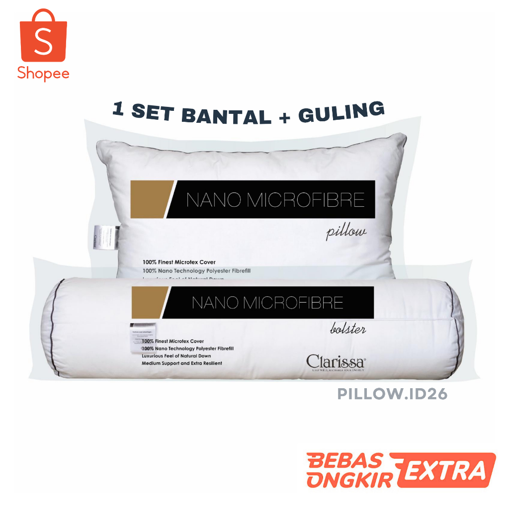 Satu Set Bantal dan Guling Nano Microfiber Bulu Angsa Sintetis Clarissa