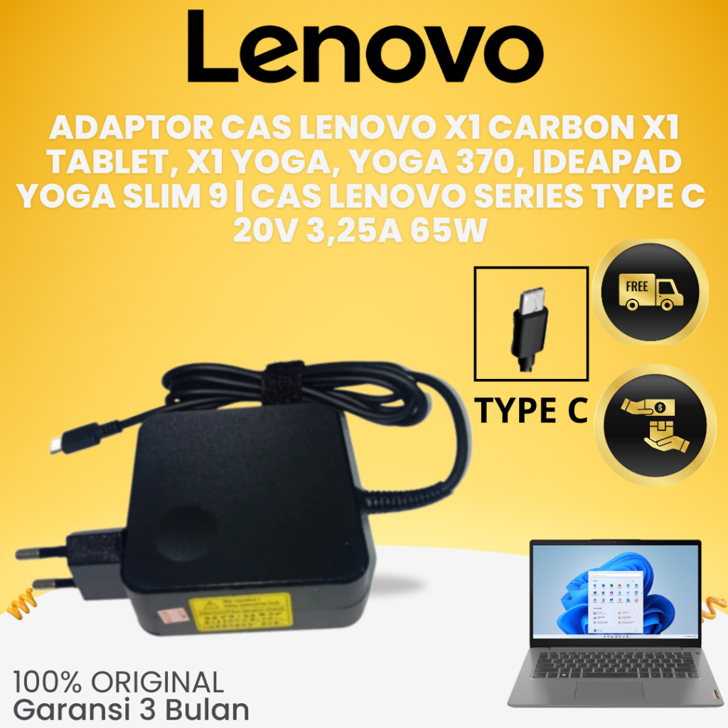 ADAPTOR CAS LAPTOP LENOVO IDEAPAD  X1 Carbon X1 Tablet, X1 Yoga, Yoga 370,YOGA SLIM 9  THINKPAD E480