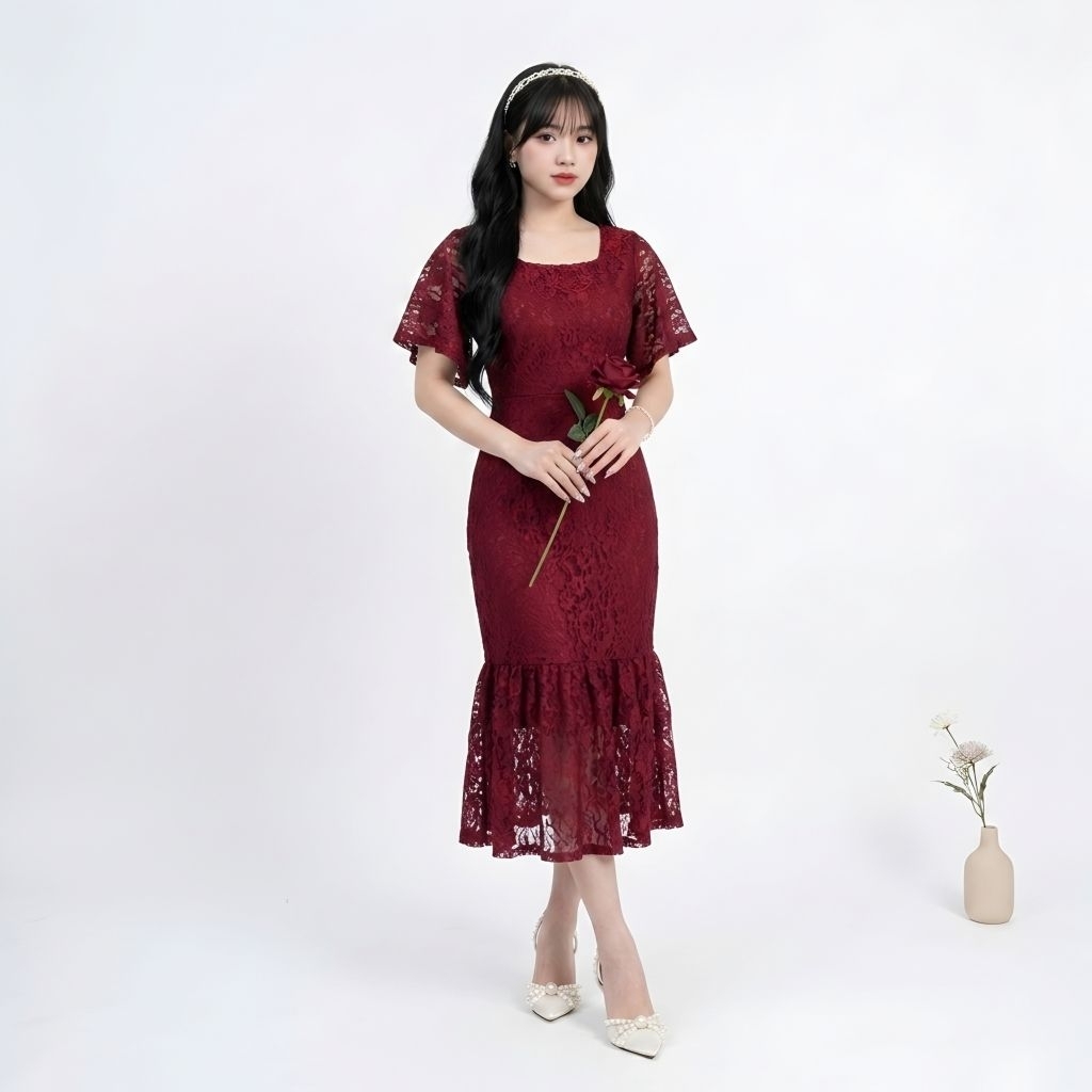 Dress Brokat Duyung Amelia Jumbo Baju Pesta Kondangan Formal Gaun Brukat Modern Sisila Rd