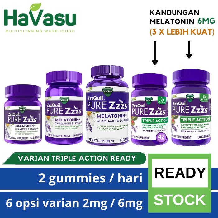 Vicks ZzzQuil Pure Zzzs Melatonin Chamomile Lavender 2mg & Vicks Zzzquil Pure Zzzs Triple Play 6mg