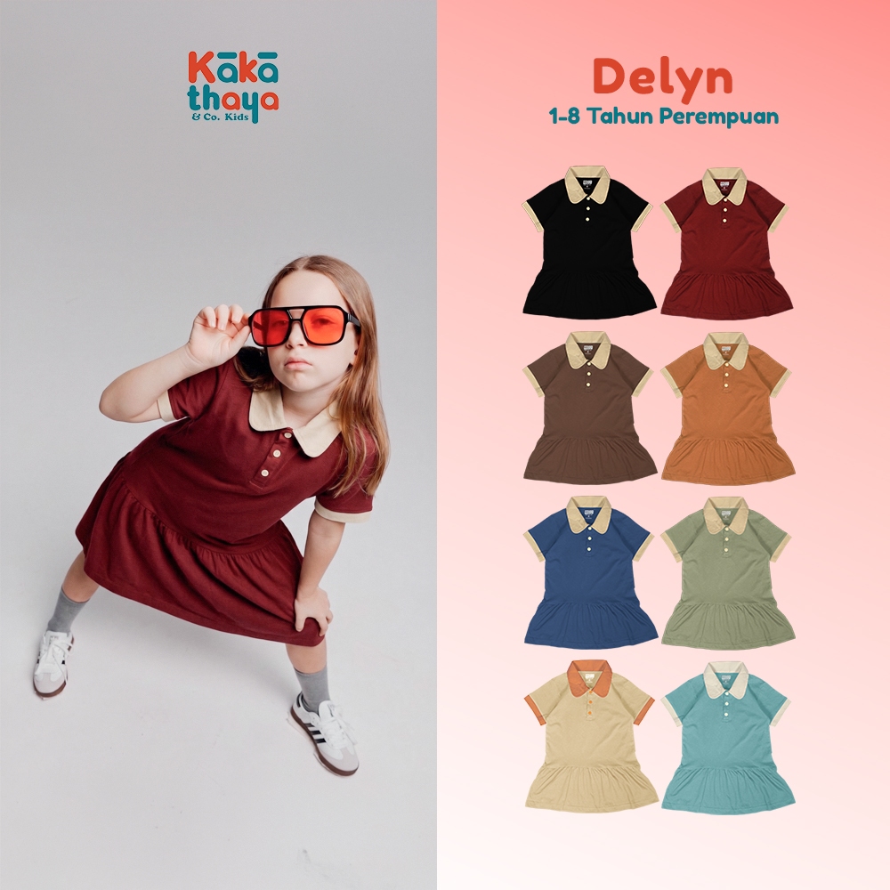 KAKATHAYA Delyn Dress Anak Perempuan Dress Anak Baju Anak Perempuan Kaos Anak Perempuan 1-8 Tahun