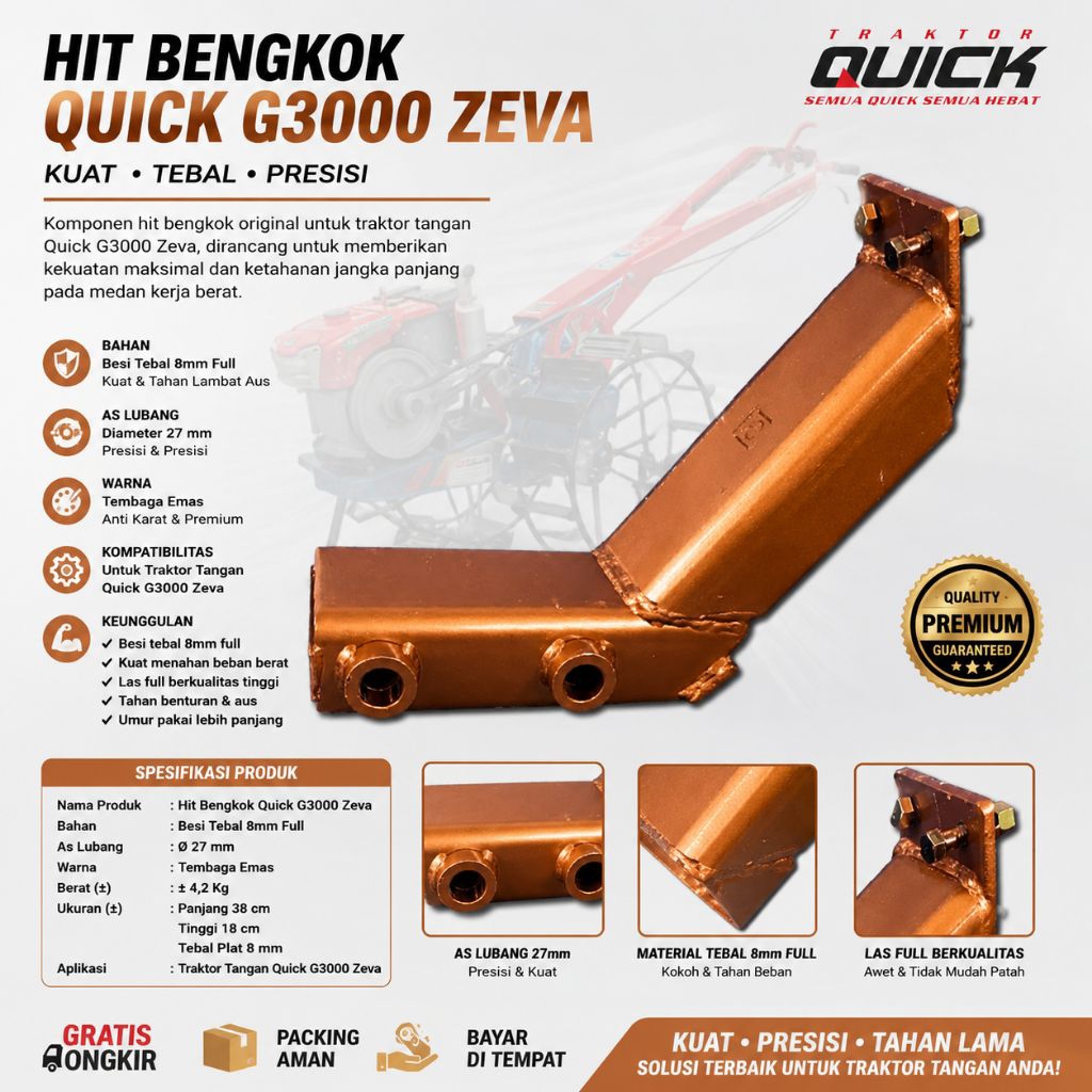 LENGKAP Hit bengkok Quick G1000 Boxer Quick G3000 traktor Yanmar yst tebal 8mm harga termurah