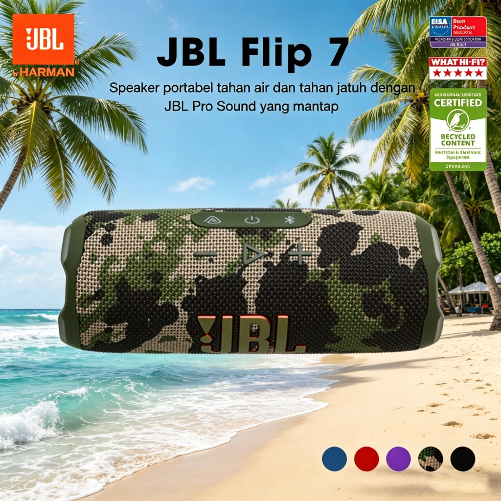 100% Asli Jbl Flip 7 Original Speaker Bluetooth Baru IP68 Tahan Air Bass Kuat 14 Jam Playtime Banyak