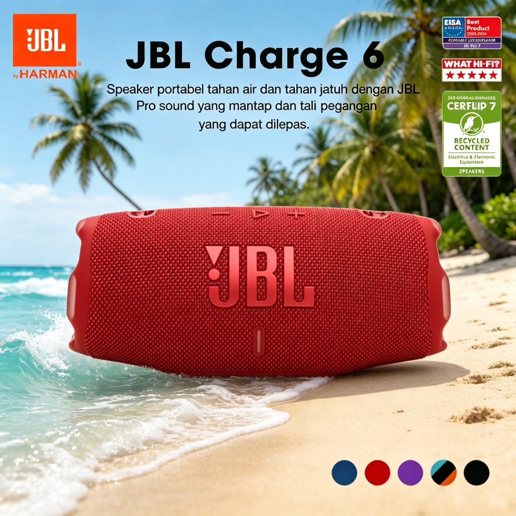 100% Asli JBL Charge 6 original Bluetooth Speaker IP68 28H Playtime Waterproof Garansi 1 tahun Black