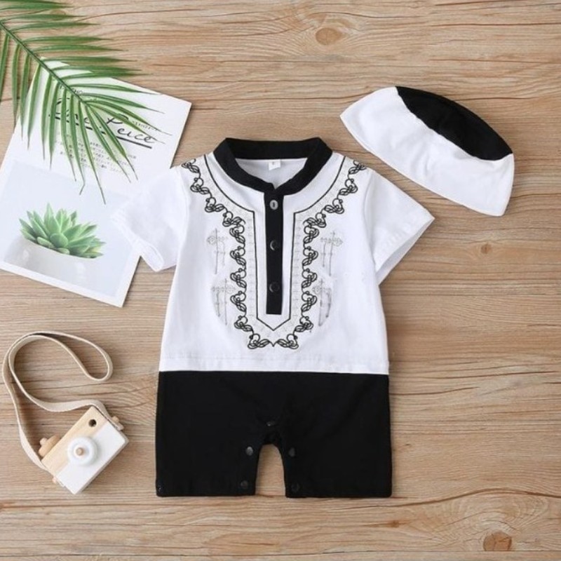 Romper Koko Bordir / Baju Koko Muslim Bayi / Bahan Katun Lembut (SNI)