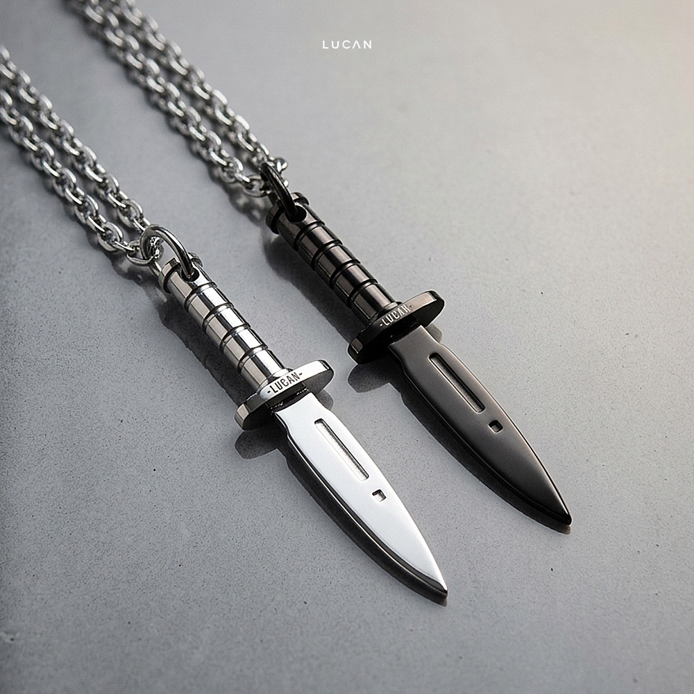 LUCAN - Kalung Lucan Wick Stainless Steel Titanium Kalung Pria Kalung Keren Hitam Silver