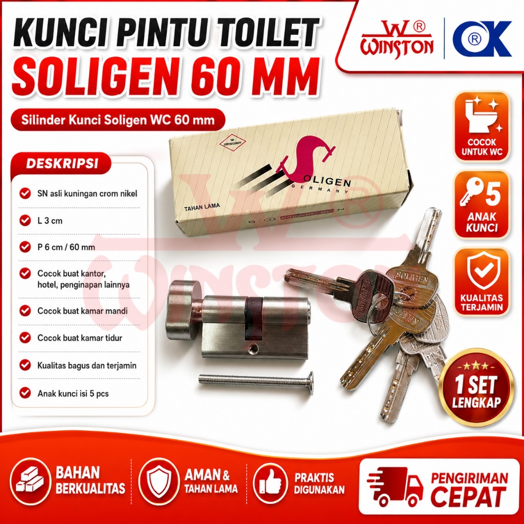 TERMURAH KUNCI SOLIGEN SELINDER WC SN 60 MM ATAU 6 CM GERMANY Kunci Pintu Toilet Silinder Soligen 60