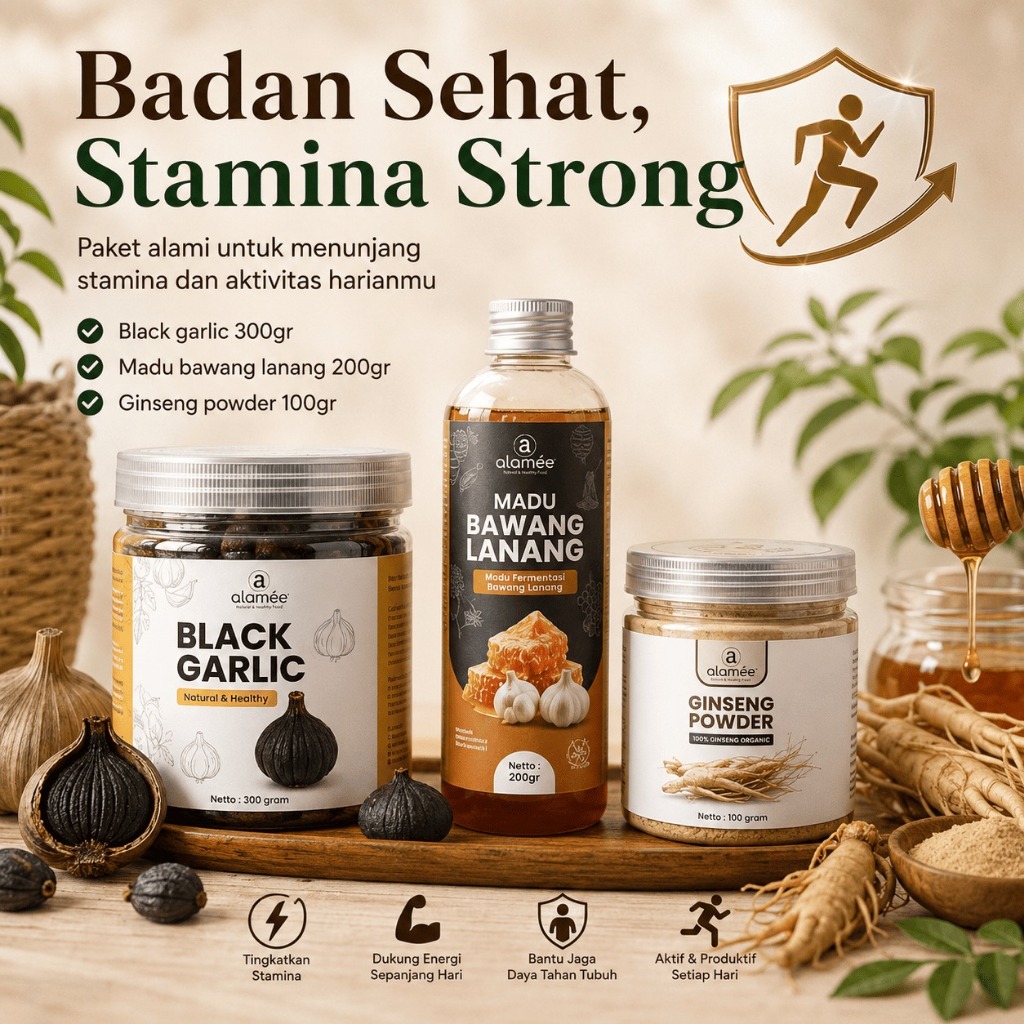 ALAMEE Bundling Black Garlic Madu Bawang Lanang Fermentasi Bubuk Ginseng Powder Booster Stamina