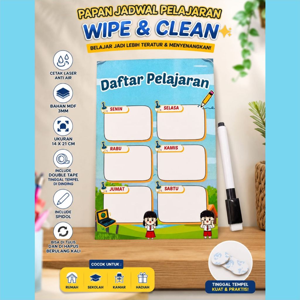 papan jadwal pelajaran wipe & clean