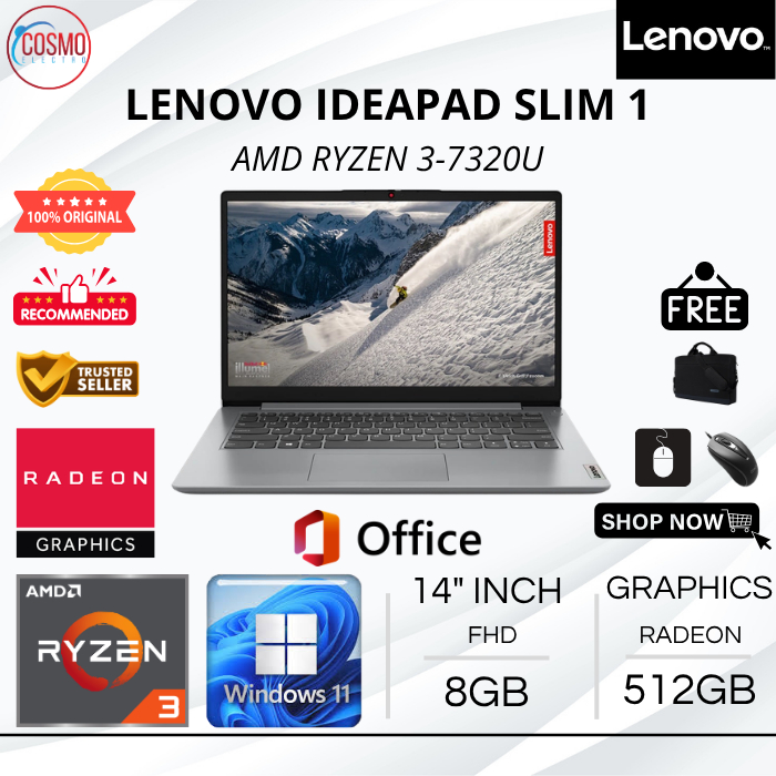 LENOVO IDEAPAD SLIM 1 AMD RYZEN 3-7320U | 8GB RAM 512GB SSD | 14" FHD WINDOWS 11 + OFFICE