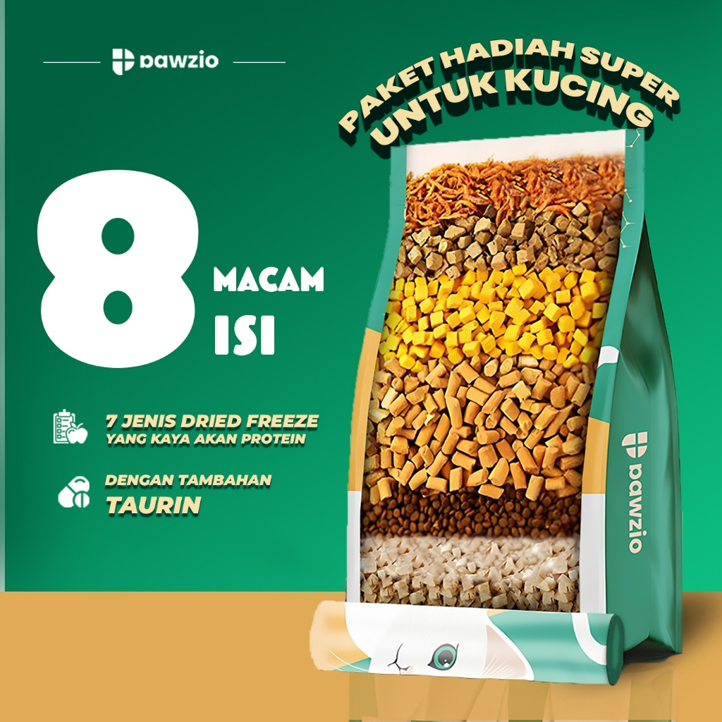 PAWZIO MIXED FREEZE - DRIED PREMIUM CAT FOOD 1KG  dengan tambahan khusus TAURIN & LECITHIN
