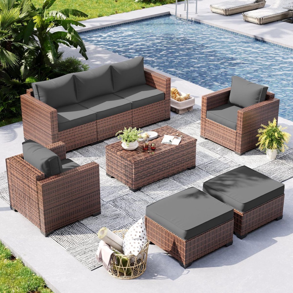 Set sofa rotan sintetis minimalis sofa rotan outdoor terlaris