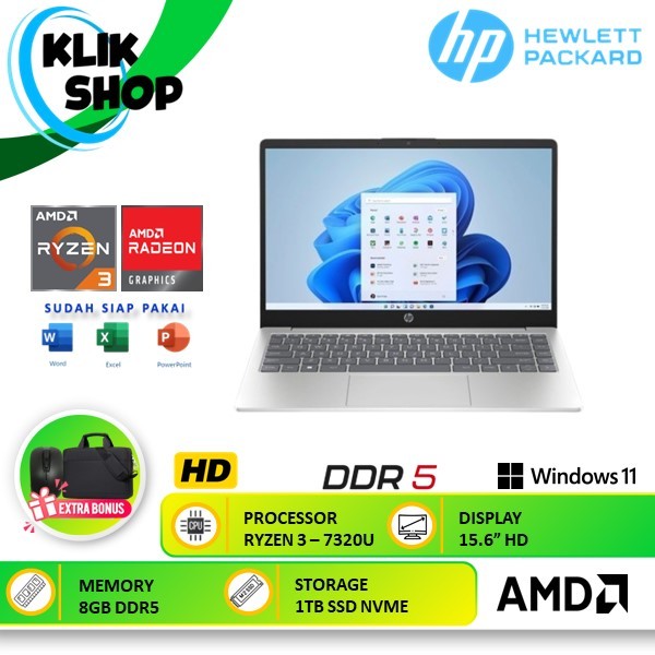 Laptop HP 15 AMD RYZEN 3 7320U 8GB DDR5 1TB 15.6 WIN 11 Home Original