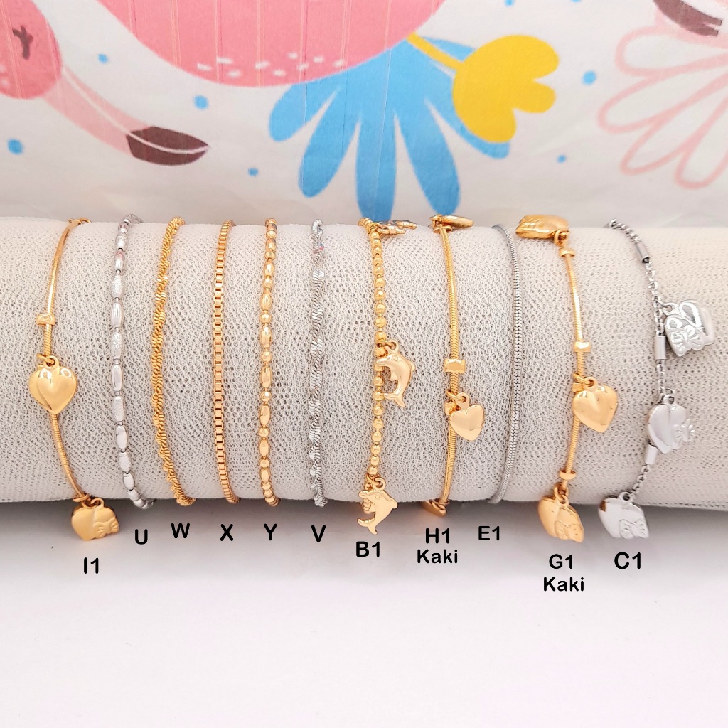 Gelang Rhodium Premium Tangan dan Kaki Rantai Padi Lada Beras Merica Xuping Asli Putih Silver Gold -