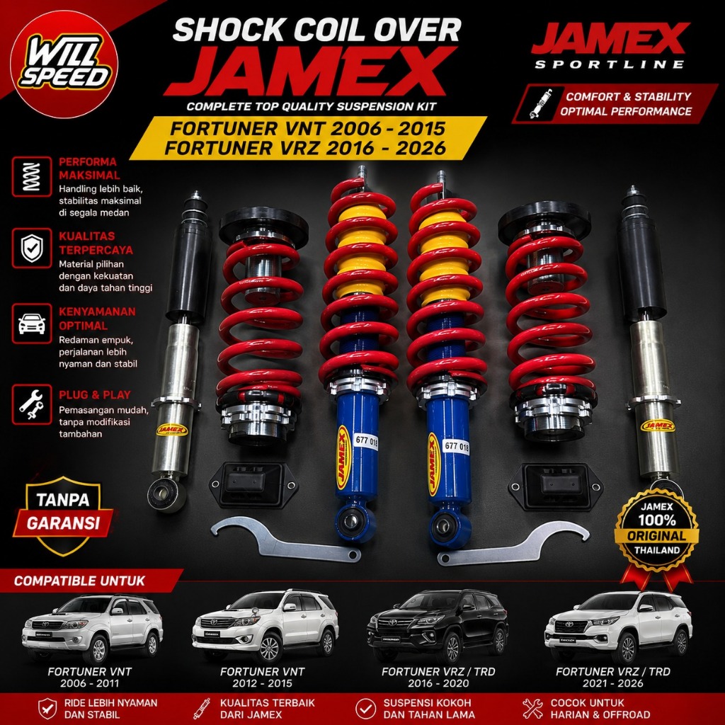 PER SHOCK COILOVER COIL OVER LOWERING CEPER SHRC / JAMEX FORTUNER VNT VRZ GR HILUX VNT TRD GR 1GD 2G