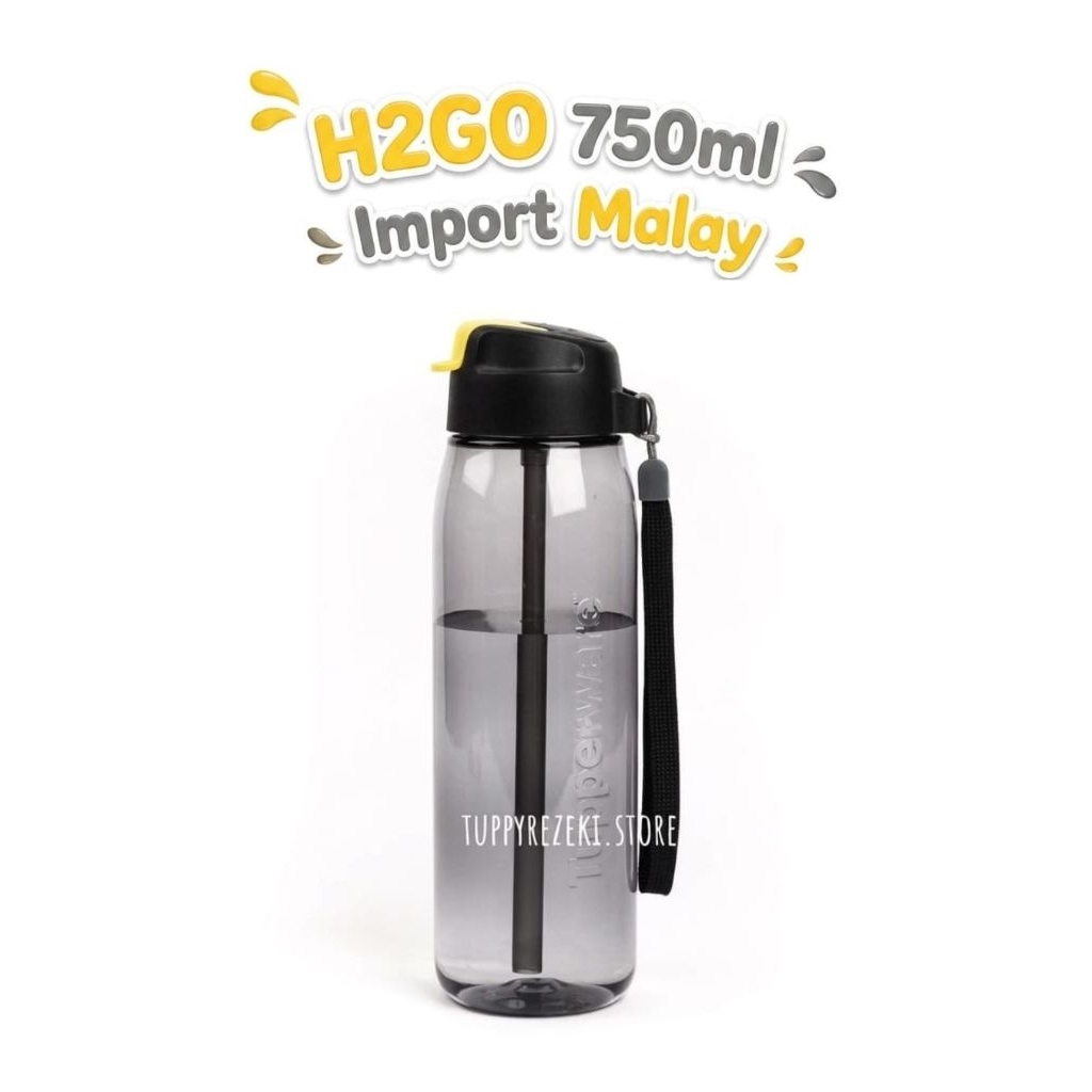 LANGKA Botol Minum TUPPERWARE H2GO with Straw 750ML BLACK IMPORT CHINA