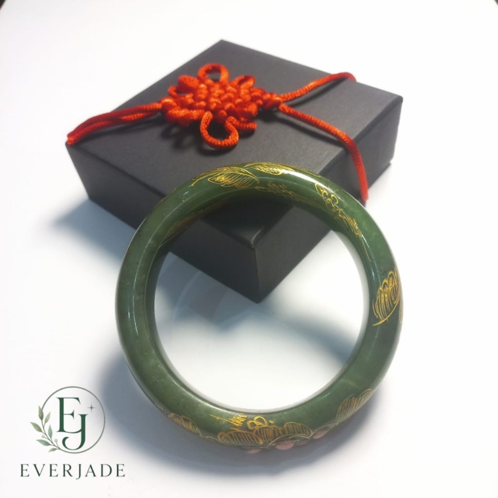 Gelang Bangle Giok Hetian Asli Natural Jade include Sertifikat