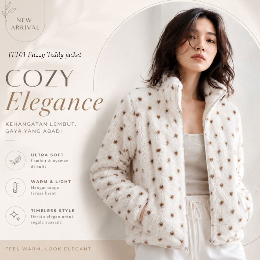 TT01 Fuzzy Teddy Jacket Polka Outerwear Wanita