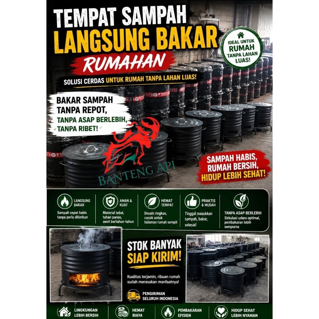 TEMPAT SAMPAH LANGSUNG BAKAR RUMAHAN | TUNGKU PEMBAKAR SAMPAH | DRUM PEMBAKAR SAMPAH