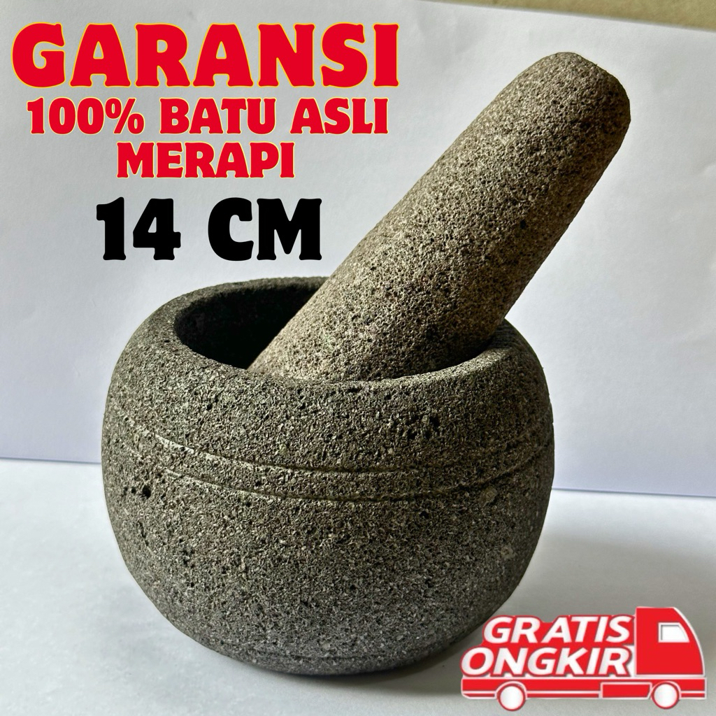 LUMPANG BATU MINI LUMPANG BULAT 14cm Batu Asli Merapi + Alu Tumbukan