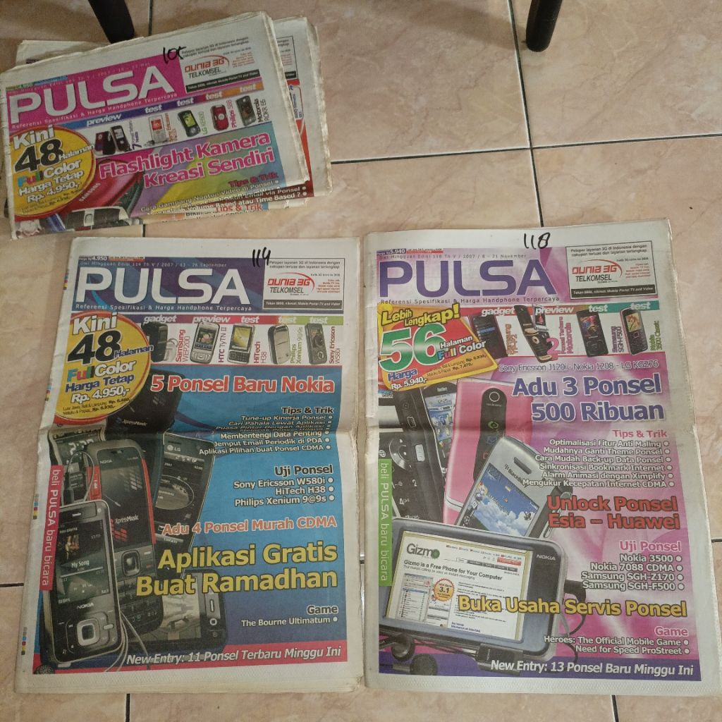 Tabloid PULSA tahun 2007 edisi 114, 118, 111 dan 96 buat nostalgia jual satuan