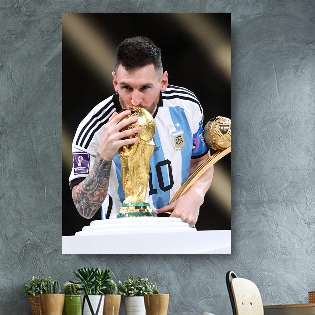 Poster MESSI ARGENTINA WORLD CUP 2022 Poster Frame SEPAKBOLA Wall Decor Hiasan Dinding FOOTBALL