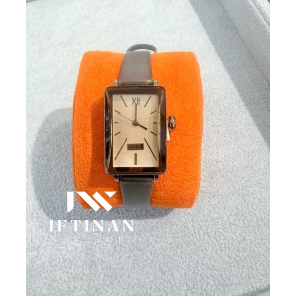 New Jam Tangan Wanita Longbo Original Auth, Kotak Taupe, strap kulit