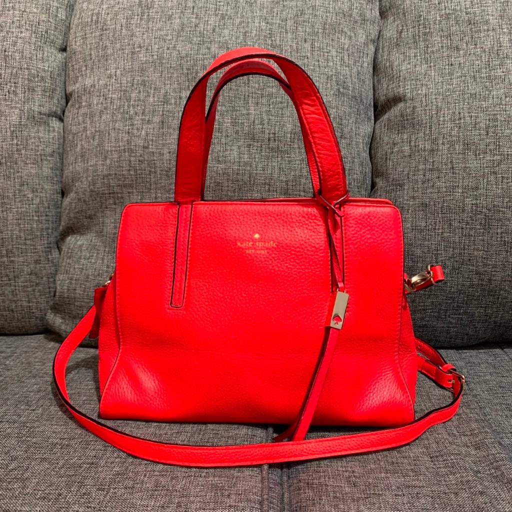 Preloved Tas Kate Spade Grey Street Dominique Satchel Red Mandarin Authentic Original
