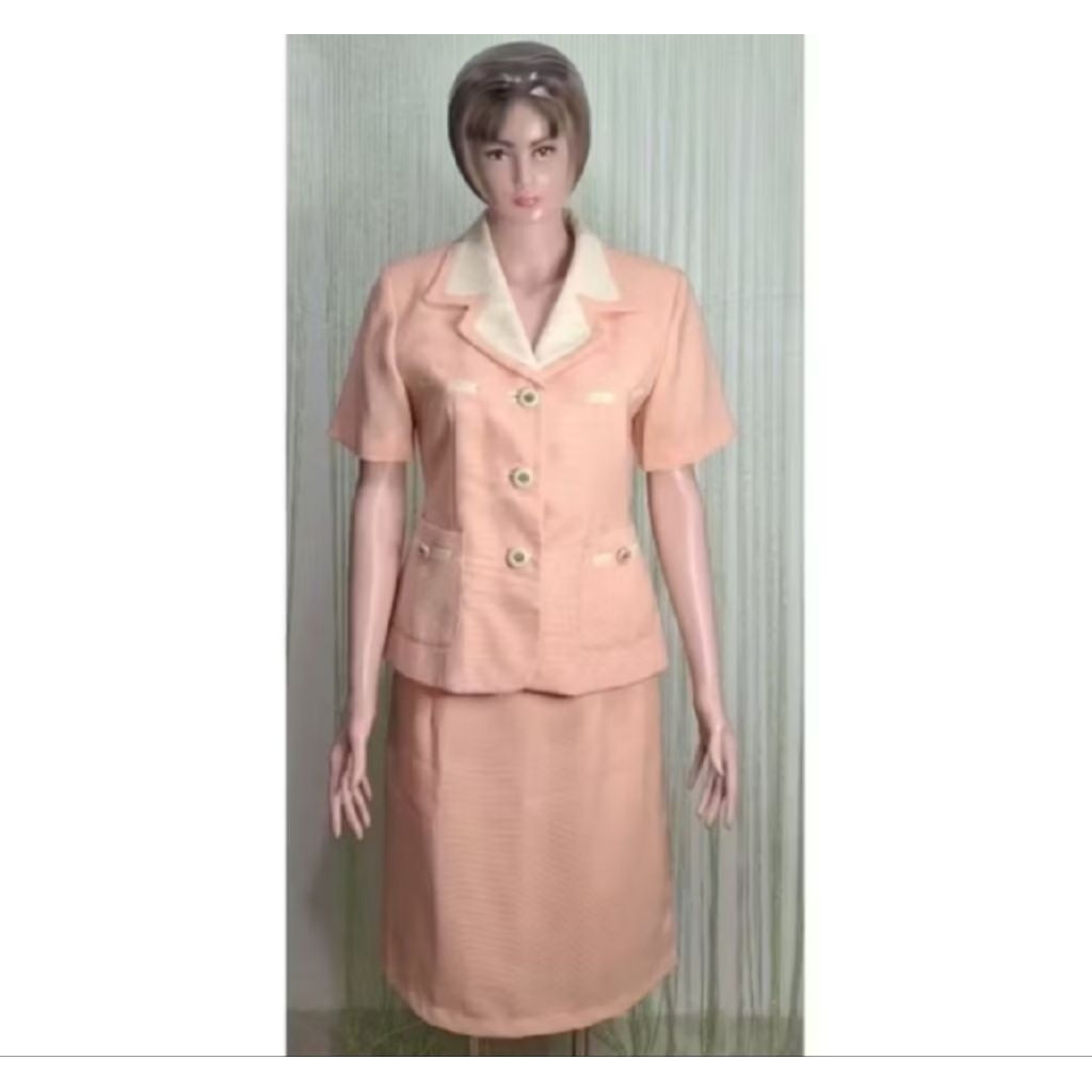 set blazer wanita cewek peach lengan pendek, rok
