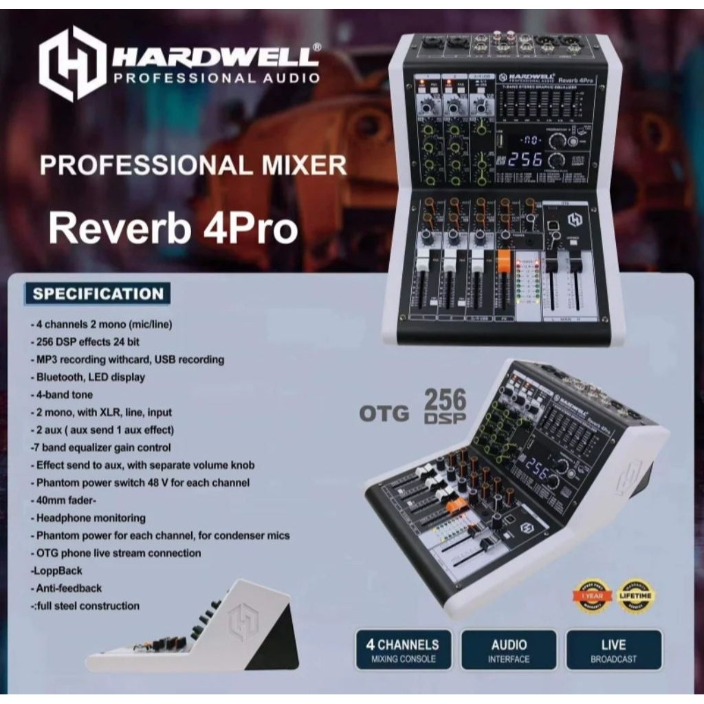 MINI MIXER AUDIO HARDWELL REVERB 4 PRO ORIGINAL GARANSI RESMI
