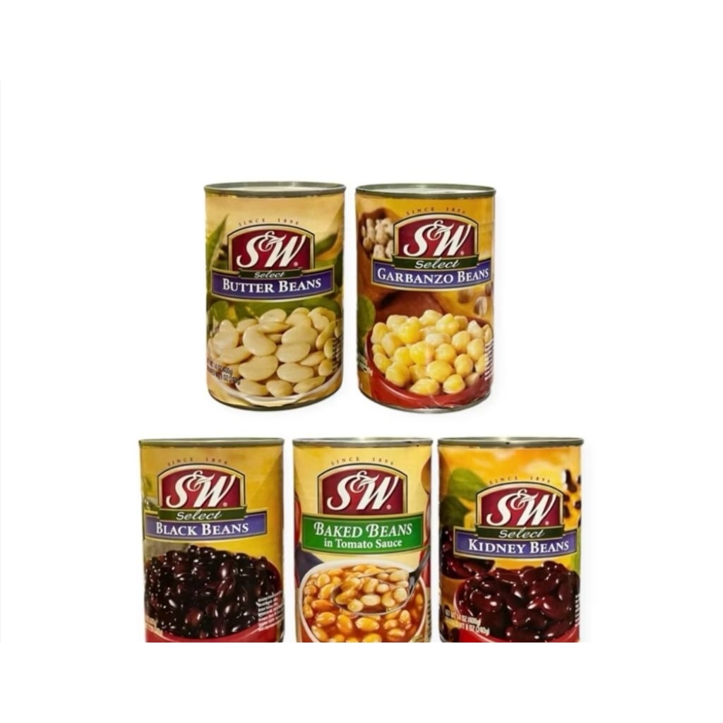 S&W 400Gr Baked Beans Garbanzo Beans Black Beans Kidney Beans  Chili beans and Butter Beans