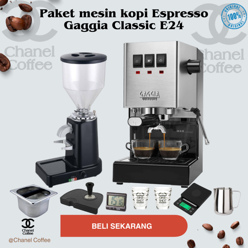 Paket Bundling Espresso Coffee Machine Gaggia Classic E24 With Grinder Kopi Espresso