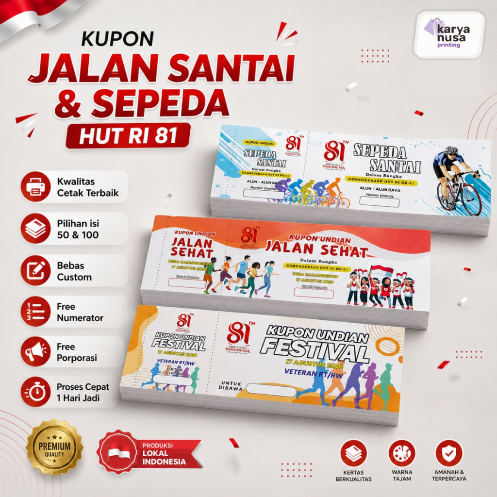 Kupon Jalan Sehat & Sepeda HUT RI 81 Kupon Agustus Jalan Santai Sepeda Santai Hadiah Design Color Ka