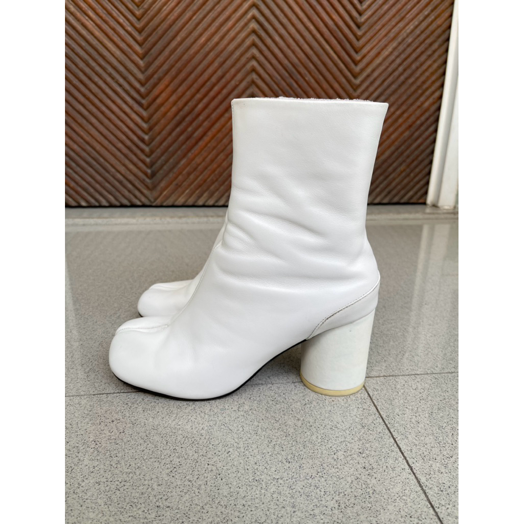 MM6 Maison Margiela Genuine Leather Tabi Boots 8cm White