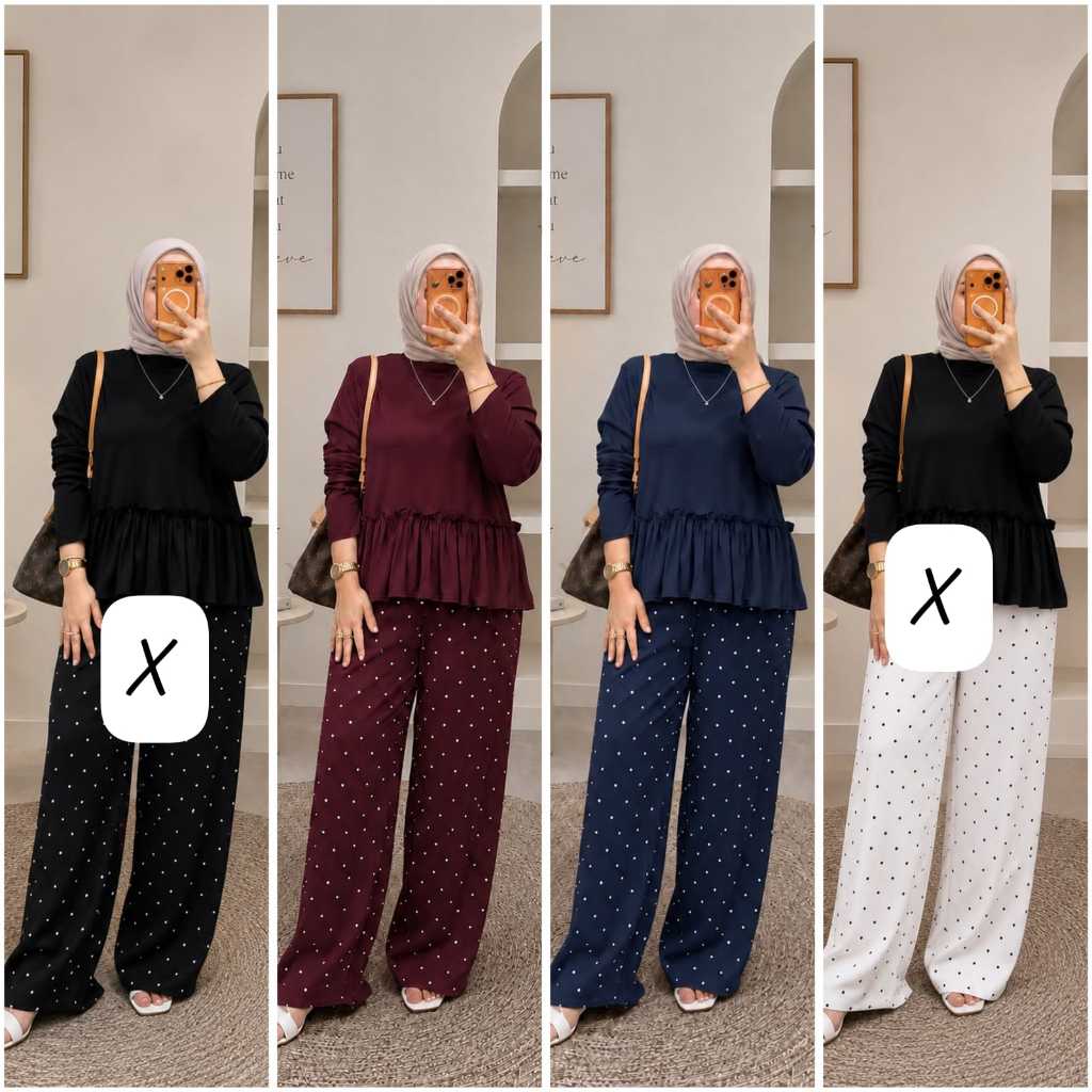 SETELAN CELANA ONSET MIX SALUR ANDINA NAURA MOTIF, & ONSET KULOT JERSEY BLOOM RUVE SET TUNIK WANITA 