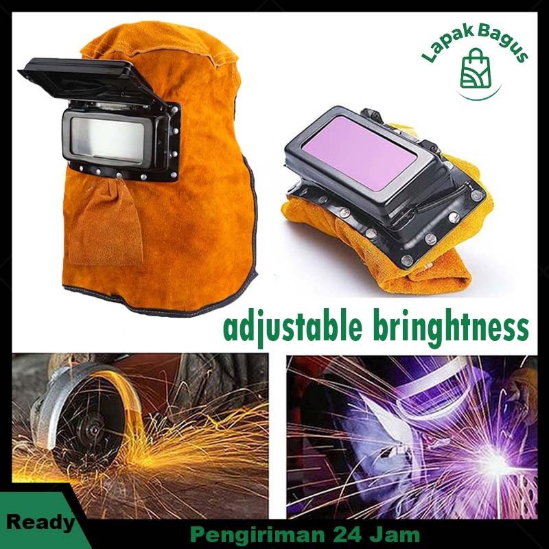 Masker Las Otomatis Full Wajah Topeng Las Listrik Dengan Lubang Ventilasi Kedok Las Kulit Sapi Asli 