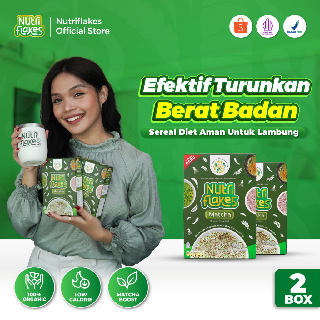 Nutriflakes Matcha Sereal Rendah Kalori untuk Diet Paket 2 Box