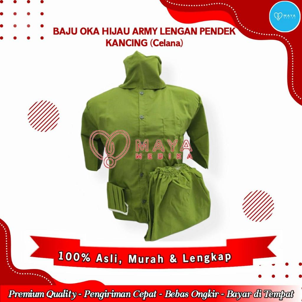 Baju OK Hijau Army Lgn Pendek - Baju Kancing Celana Karet
