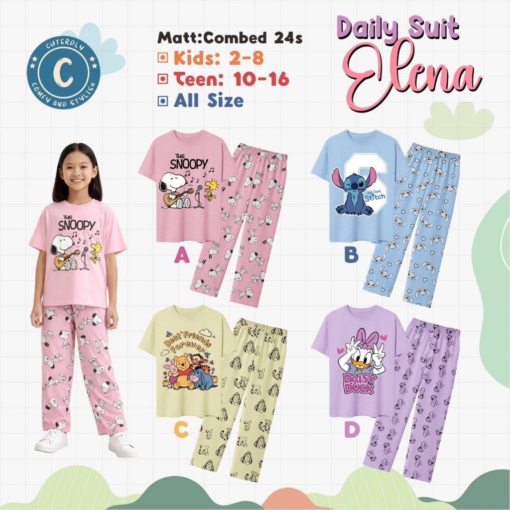 Setelan elena daily suit by  Cuterply/ Setelan daily/ Setelan anak perempuan