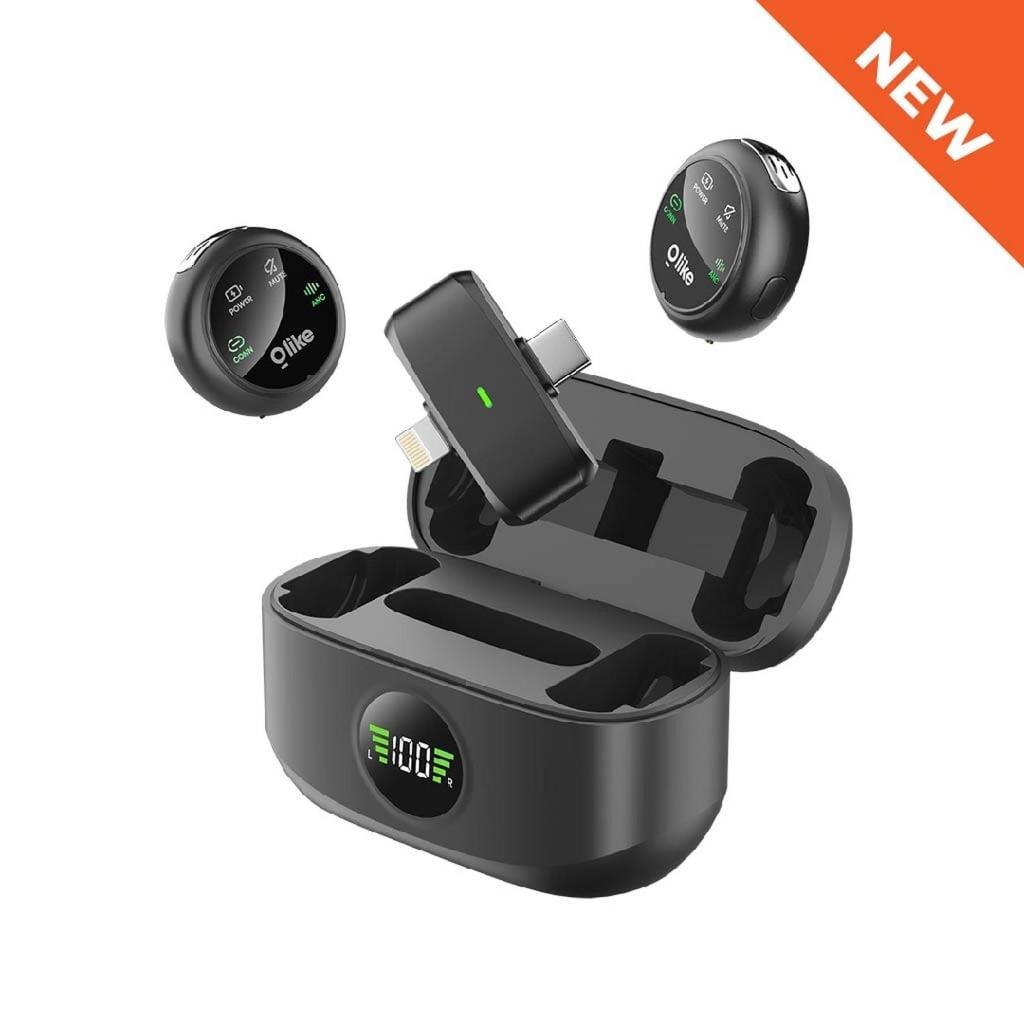 Olike CM02 Clip Magnetic Wireless Lavalier Mic ANC Dual Mic dengan Charging Case LED Display untuk C