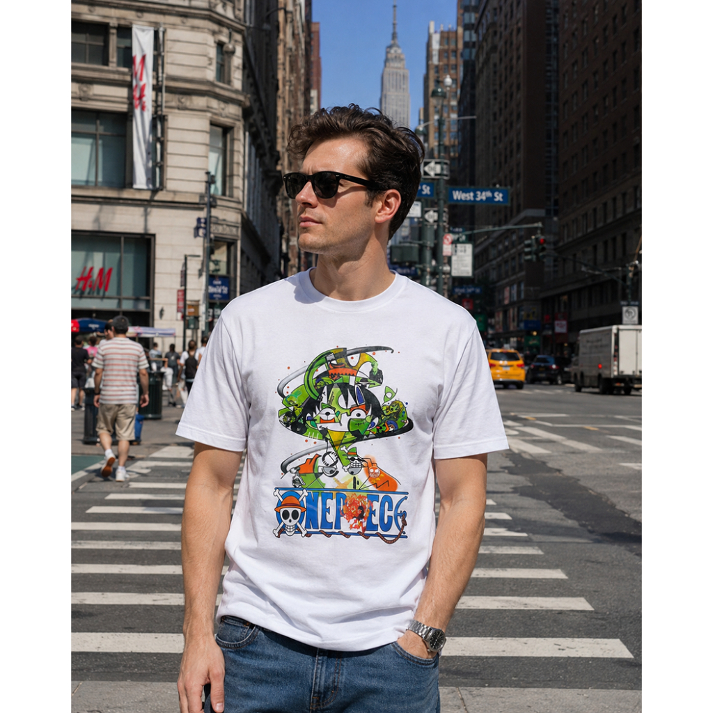 Giant by Tee Jays T-Shirt One Piece Anime Streetwear Kaos Putih White Unisex Manga Jepang Casual Fas