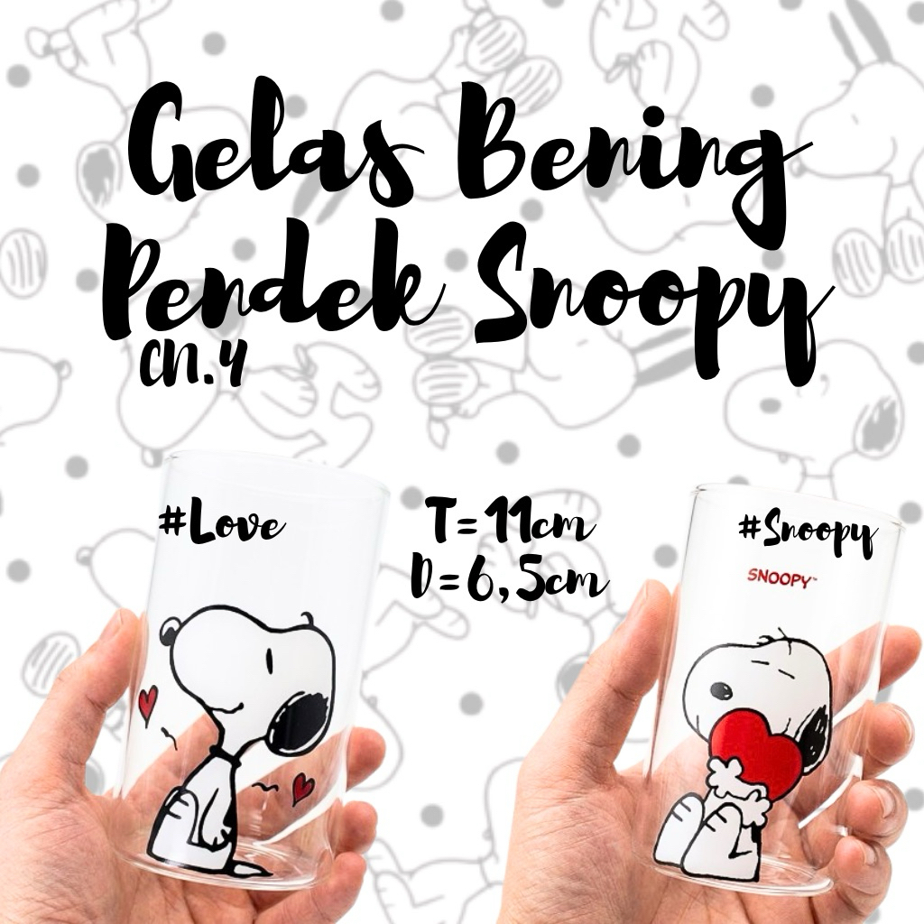 Gelas Kaca Bening Snoopy / Gelas Snoopy / Cangkir Bening Pendek / gelas Pendek