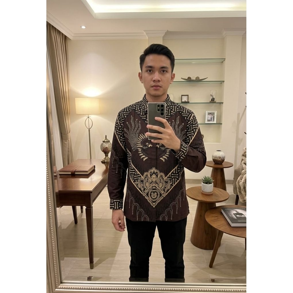 Baju batik pria lengan panjang berpuring premium