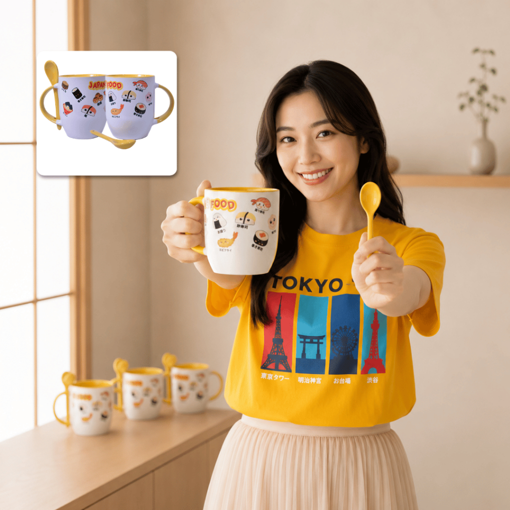 Kyoto Tea Ceremony Mug | Mug Keramik Set Sendok | Gelas Premium Motif Jepang Tokyo Kyoto Souvenir Je