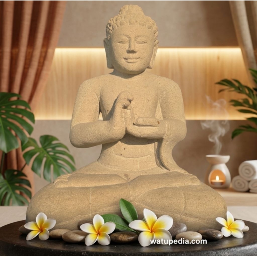 Patung Buddha 32 cm batu alam putih