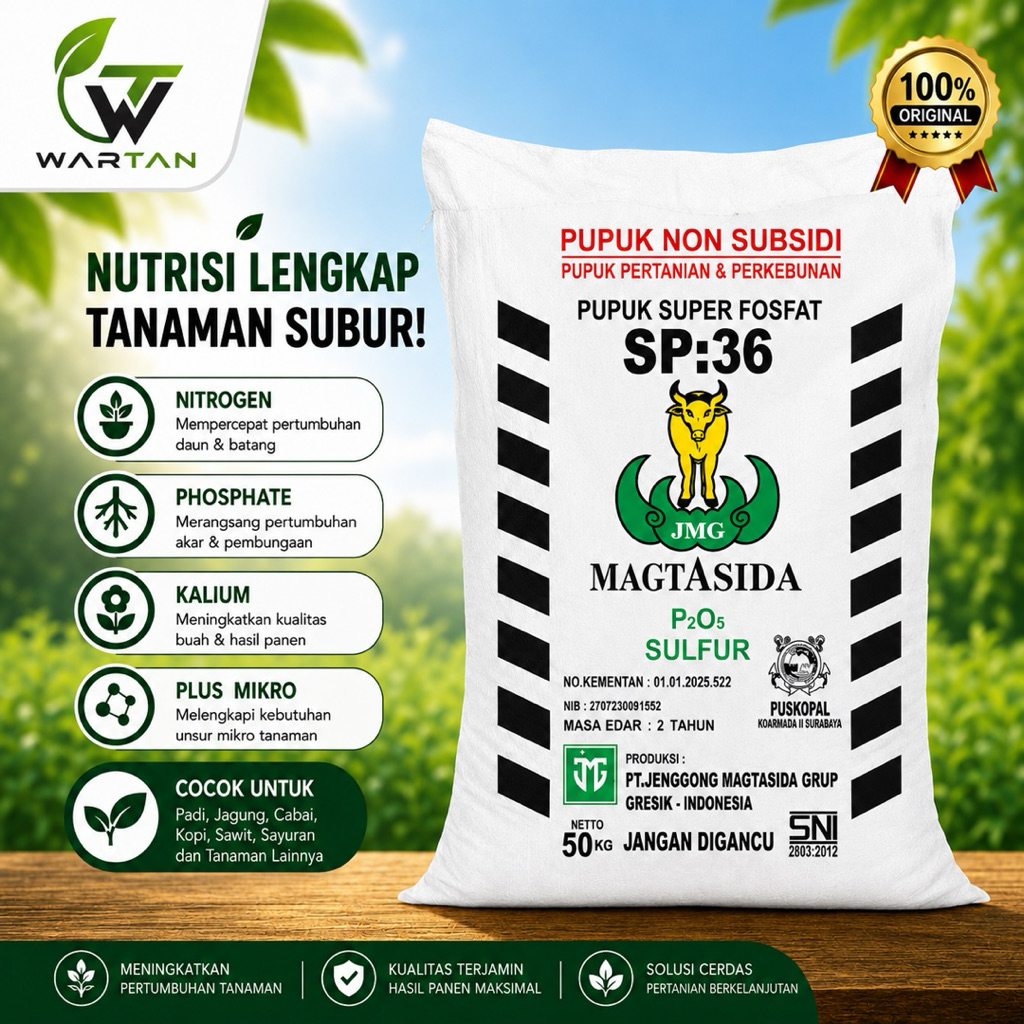 Pupuk Non Subsidi SP-36 Jenggong Magtasida Abu-abu Kemasan Karung 1 Sak 50kg