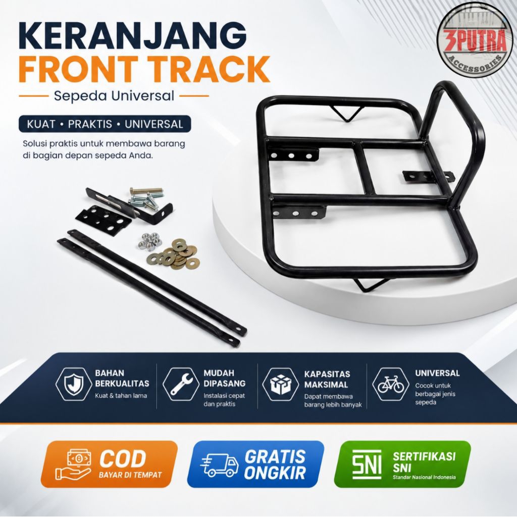 Keranjang Sepeda Depan Front Track Hitam Glosy Universal MTB Federal Lipat Fixie Alas Kayu Premium T