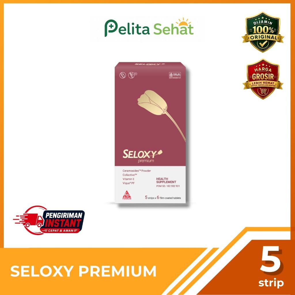 Seloxy Premium 1 Dus Isi 5 Strip @ 6 Tablet Salut Selaput | Suplemen Kesehatan Kulit dengan Ceramosi